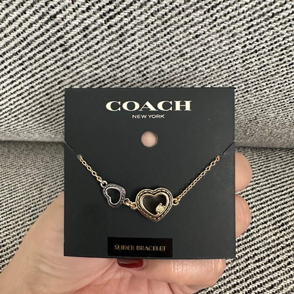 NWT Coach Double Stitched Hearts Slider Bracelet CBB40